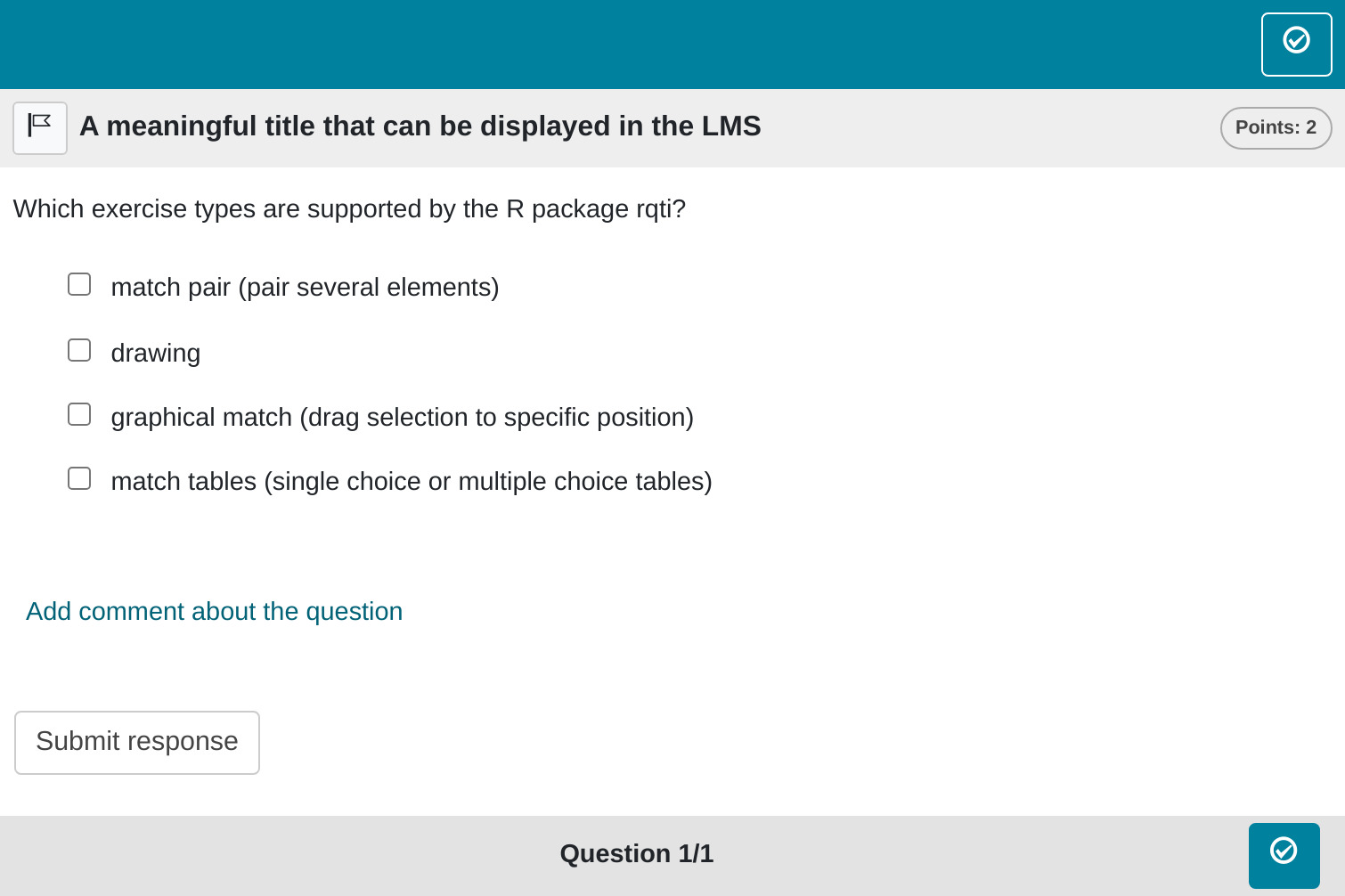 More complex multiple choice task rendered in OPAL