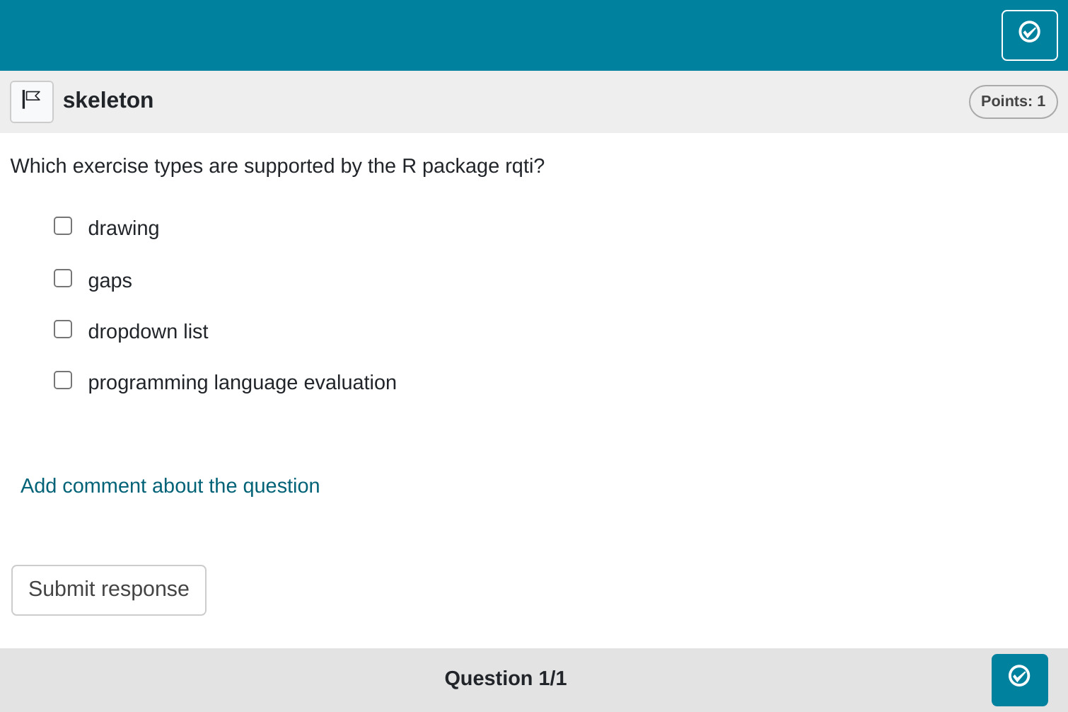 Multiple choice task rendered in OPAL